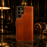 Pulledro geschikt voor Samsung Galaxy S26 Ultra Uitneembare Lederen Bookcase · Echt Leer · Handgemaakt · Standfunctie - Burned Cognac