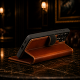 Pulledro geschikt voor Samsung Galaxy S26 Ultra Uitneembare Lederen Bookcase · Echt Leer · Handgemaakt · Standfunctie - Burned Cognac