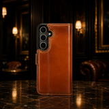 Pulledro geschikt voor Samsung Galaxy S26 Plus Uitneembare Lederen Bookcase · Echt Leer · Handgemaakt · Standfunctie - Burned Cognac