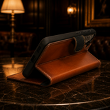Pulledro geschikt voor Samsung Galaxy S26 Plus Uitneembare Lederen Bookcase · Echt Leer · Handgemaakt · Standfunctie - Burned Cognac