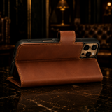 Pulledro iPhone 13 Uitneembare Lederen BookCase van Echt Leer - MagSafe - Burned Cognac