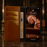 Pulledro iPhone 13 Uitneembare Lederen BookCase van Echt Leer - MagSafe - Burned Cognac