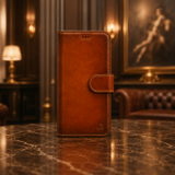 Pulledro iPhone 13 Uitneembare Lederen BookCase van Echt Leer - MagSafe - Burned Cognac