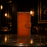 iPhone 17 leren Solid Bookcase - Burned Cognac