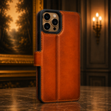 Pulledro iPhone 13 Uitneembare Lederen BookCase van Echt Leer - MagSafe - Burned Cognac