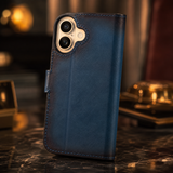 iPhone 17 leren Solid Bookcase - Midnight Blue
