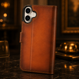 Pulledro iPhone 16 Lederen BookCase van Echt Leer - MagSafe - RFID - Burned Cognac