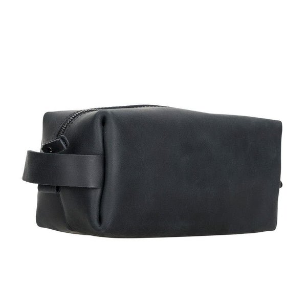 Lederen Make Up tas Cosmetica Organizer Toilettas dopp kit - Plain Black (Large)