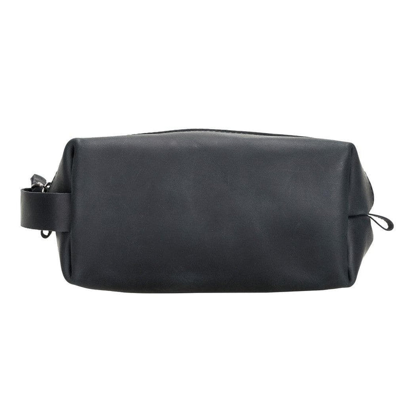 Lederen Make Up tas Cosmetica Organizer Toilettas dopp kit - Plain Black (Large)