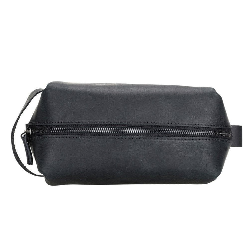 Lederen Make Up tas Cosmetica Organizer Toilettas dopp kit - Plain Black (Large)