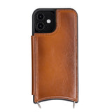iPhone 12 Mini Leren Wallet Saff Case met Schouderband - Kaarthouder & Suède Voering