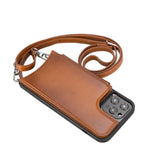 iPhone 12 Mini Leren Wallet Saff Case met Schouderband - Kaarthouder & Suède Voering