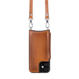 iPhone 12 Mini Leren Wallet Saff Case met Schouderband - Kaarthouder & Suède Voering