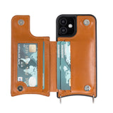 iPhone 12 Mini Leren Wallet Saff Case met Schouderband - Kaarthouder & Suède Voering