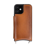 iPhone 12 Mini Leren Wallet Saff Case met Schouderband - Kaarthouder & Suède Voering