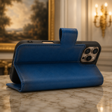 Pulledro iPhone 15 Lederen BookCase van Echt Leer - MagSafe - RFID - Midnight Blue