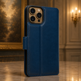 Pulledro iPhone 15 Lederen BookCase van Echt Leer - MagSafe - RFID - Midnight Blue