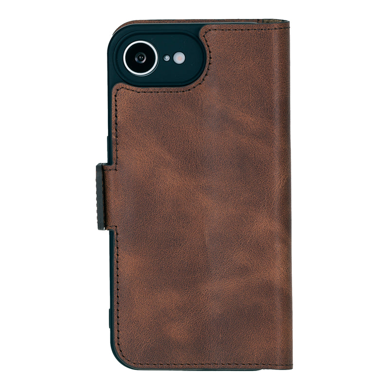Bouletta iPhone 16e Bookcase hoesje luxe leren bescherming - Antic Coffee