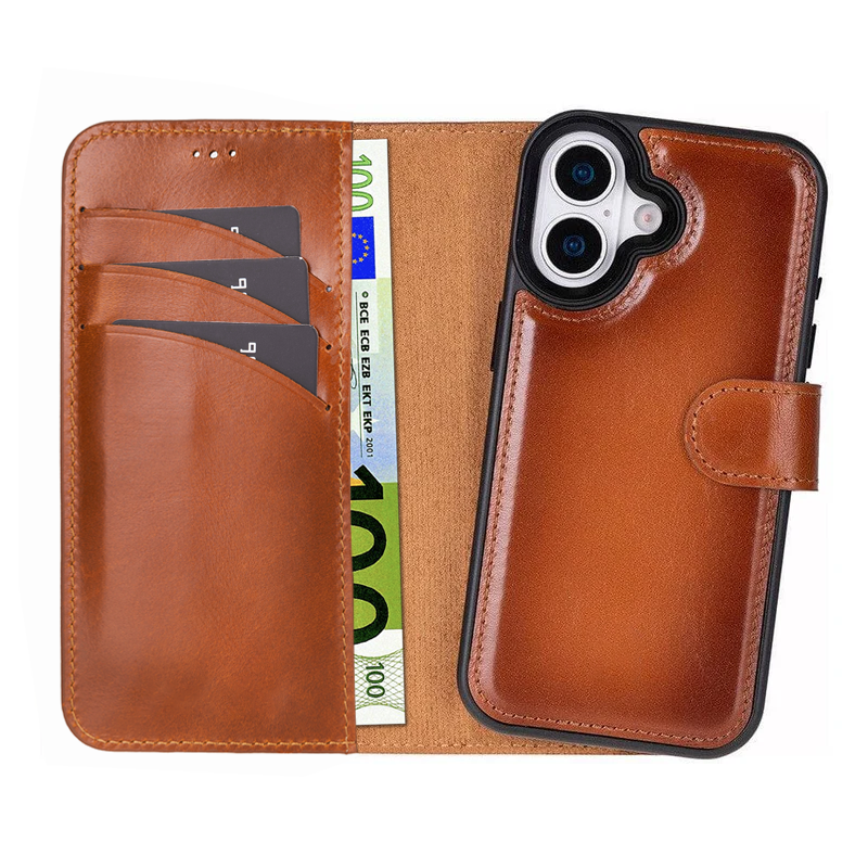 iPhone 17 Uitneembaar leren Bookcase - Burned Cognac