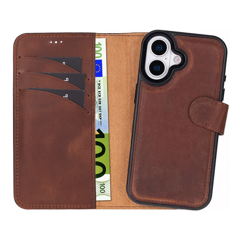 iPhone 17 Uitneembaar leren Bookcase - Antic Coffee