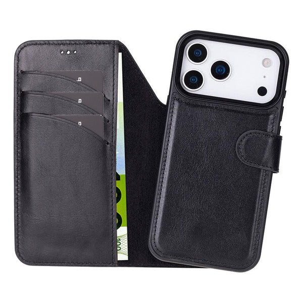 iPhone 17 Pro Uitneembaar leren Bookcase - Rustic Black