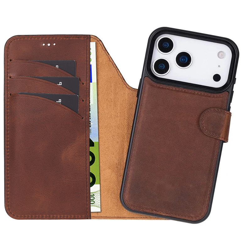 iPhone 17 Pro Max Uitneembaar leren Bookcase - Antic Coffee