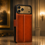 Pulledro iPhone 17 Pro Lederen BookCase van Echt Leer - MagSafe - RFID - Burned Cognac