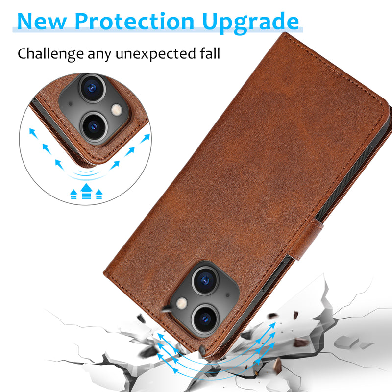 Perfeqt iPhone 14 Uitneembare PU leder hoesje met koord - Antic Brown
