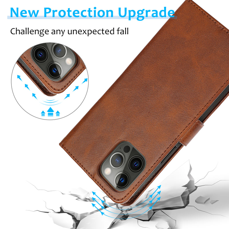 Perfeqt iPhone 14 Pro Uitneembare PU leder hoesje met koord - Antic Brown