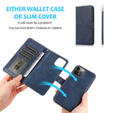 Perfeqt iPhone 14 Pro Max Uitneembare PU leder hoesje met koord - Antic Blue