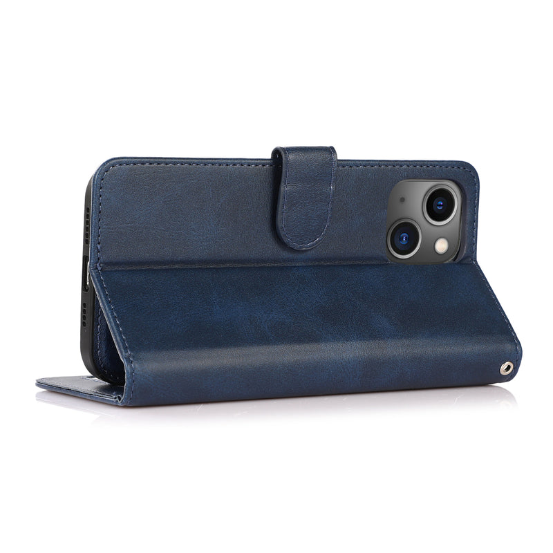 Perfeqt iPhone 14 Uitneembare PU leder hoesje met koord - Antic Blue