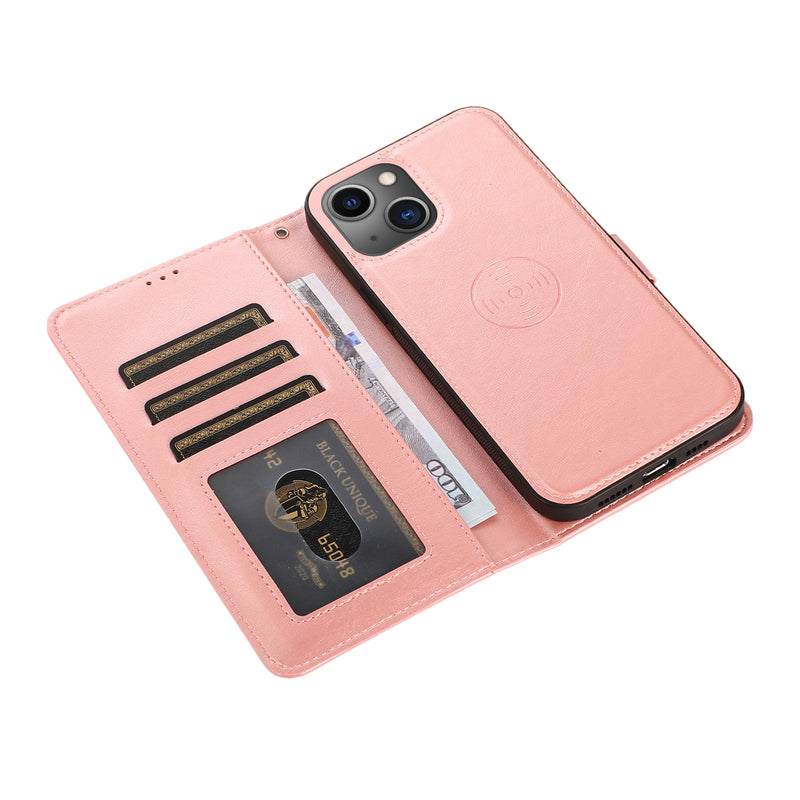 Perfeqt iPhone 14 Uitneembare PU leder hoesje met koord - Rose Gold