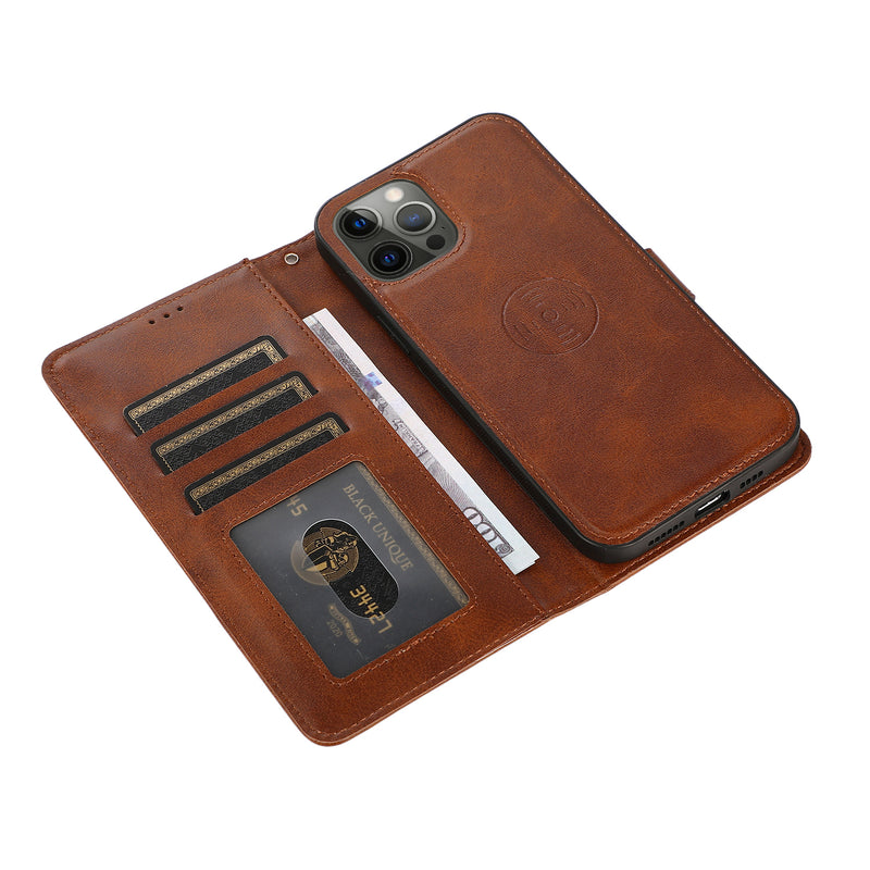 Perfeqt iPhone 14 Pro Uitneembare PU leder hoesje met koord - Antic Brown