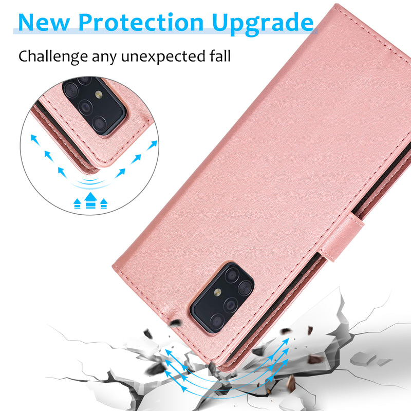 Perfeqt Samsung A51 Uitneembare PU leder hoesje met koord - Rose Gold