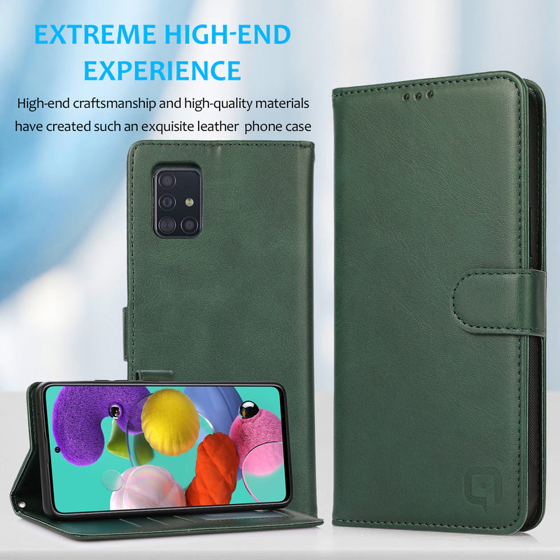 Samsung A51 Uitneembare PU leder hoesje met koord - Dark Mint Green