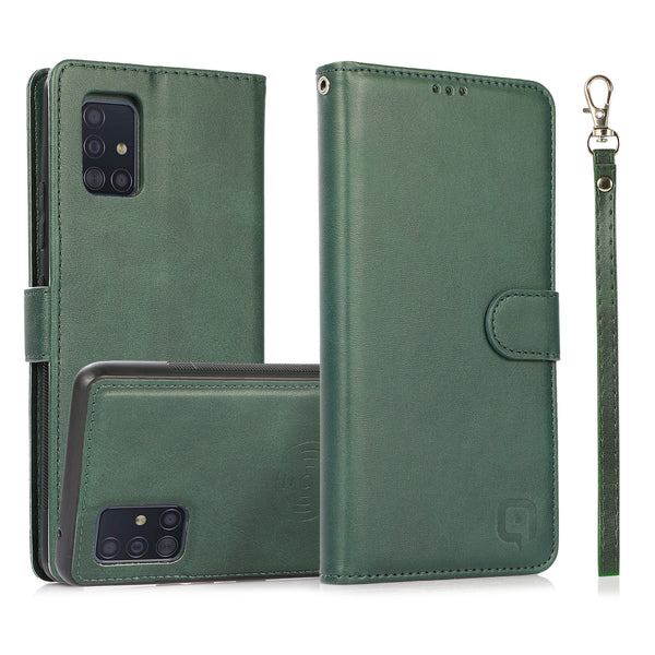 Samsung A51 Uitneembare PU leder hoesje met koord - Dark Mint Green
