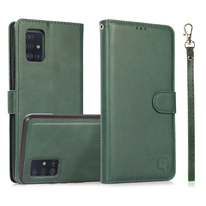 Samsung A51 Uitneembare PU leder hoesje met koord - Dark Mint Green