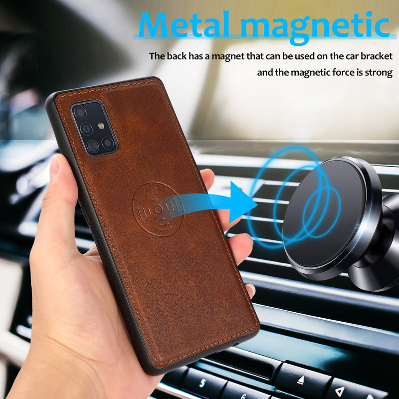 Samsung A51 Uitneembare PU leder hoesje met koord - Antic Brown