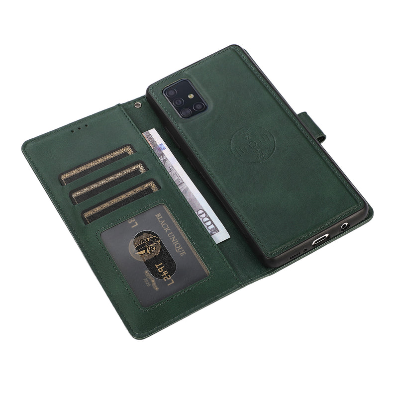 Samsung A51 Uitneembare PU leder hoesje met koord - Dark Mint Green