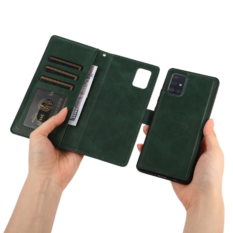 Samsung A51 Uitneembare PU leder hoesje met koord - Dark Mint Green