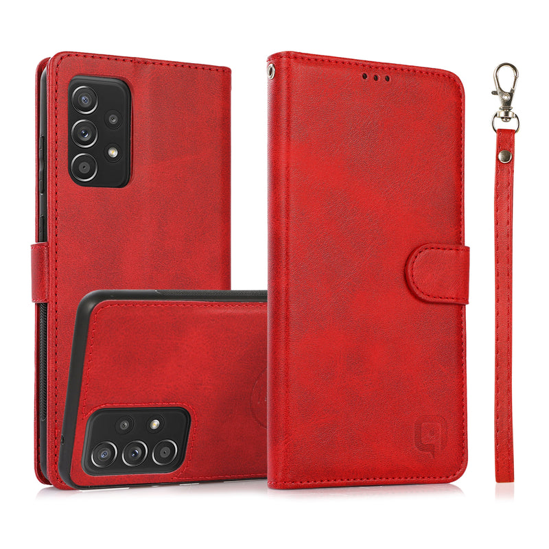 Perfeqt Samsung A52 Uitneembare PU leder hoesje met koord - Red Shade