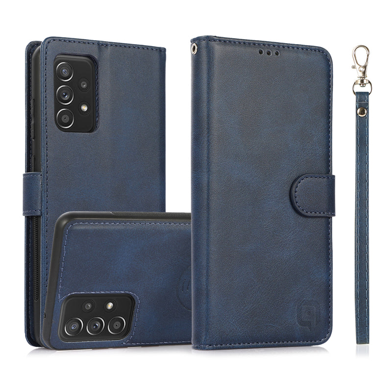 Perfeqt Samsung A52 Uitneembare PU leder hoesje met koord - Antic Blue