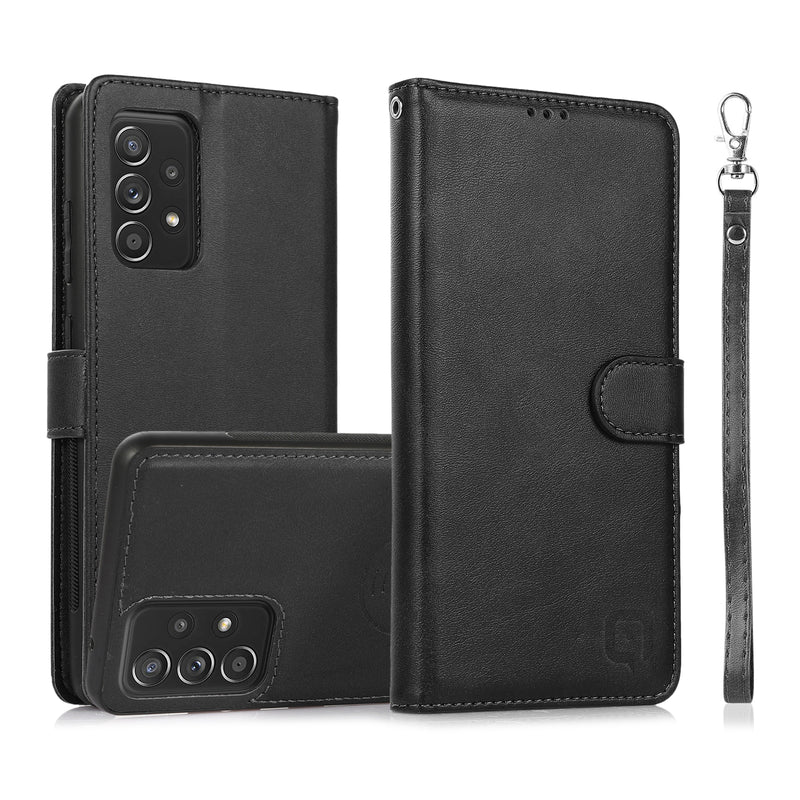 Perfeqt Samsung A52 Uitneembare PU leder hoesje met koord - Natural Black