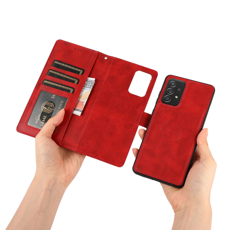 Perfeqt Samsung A52 Uitneembare PU leder hoesje met koord - Red Shade