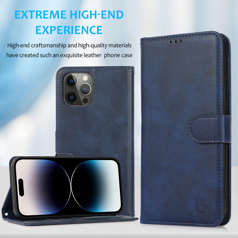 Perfeqt iPhone 14 Pro Max Uitneembare PU leder hoesje met koord - Antic Blue