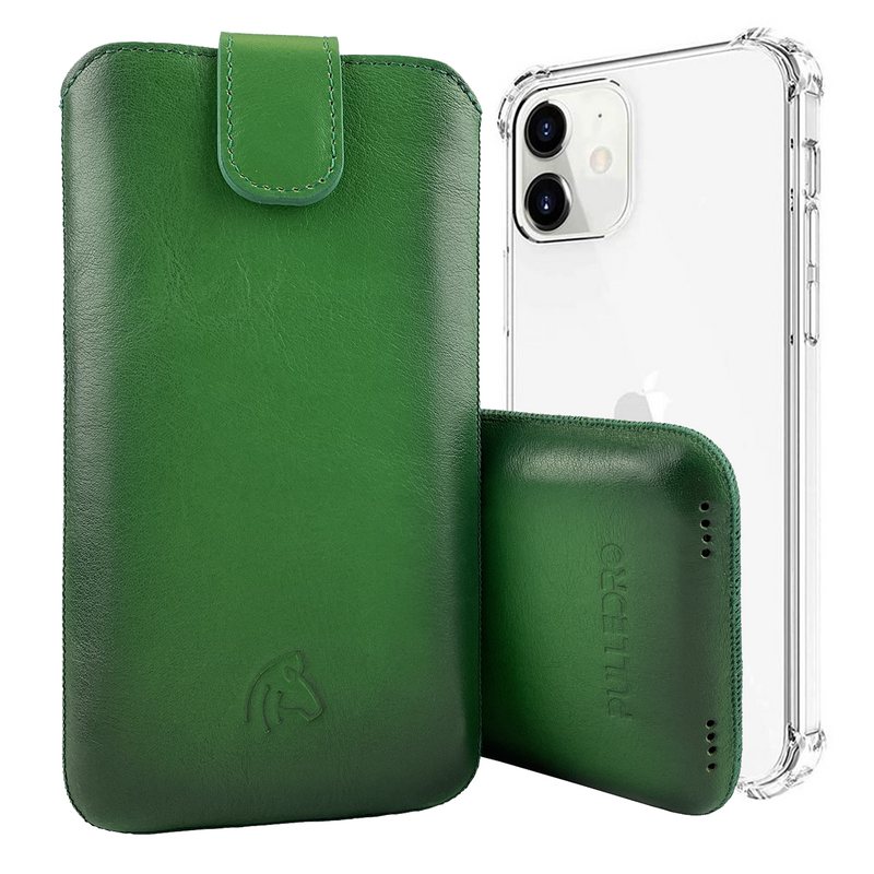 Pulledro - iPhone 12 (Pro) - Leder Pouch & BackCover - Dark Green